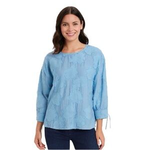 Karl Lagerfeld Paris Women’s Burnout Lace Blouse Soft Long Sleeve Tops